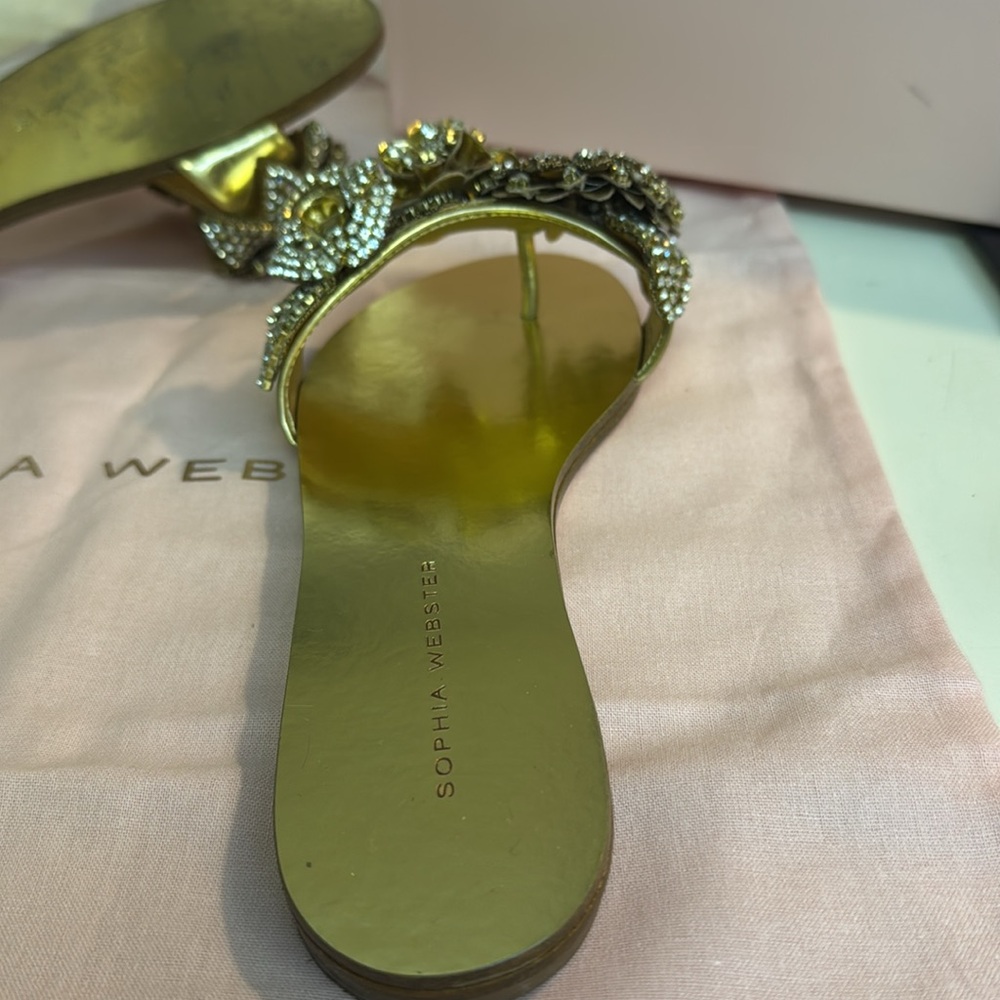 Sophia Webster Lilico Gold Crystal Slides Sandals-worn once size 7 original box - Picture 10 of 12